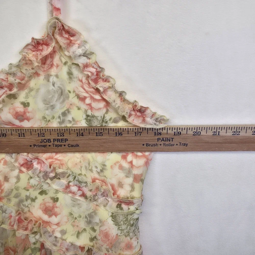 Nobo Dress Juniors L 11-13 Yellow Floral Babydoll Ruffle Cottagecore‎ Boho Midi